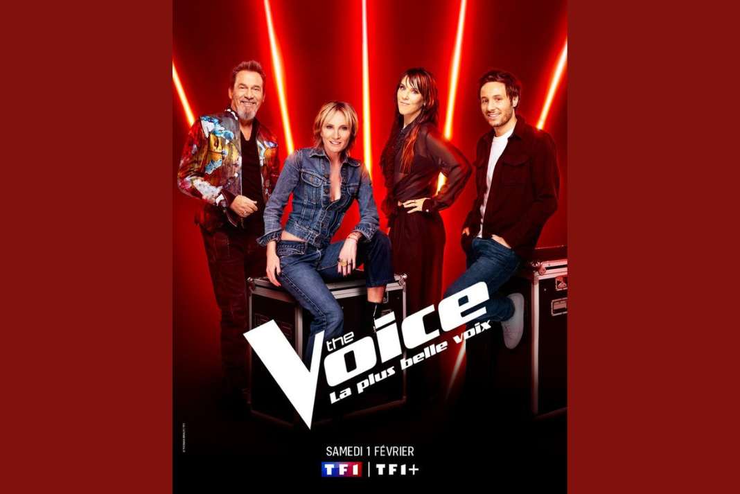 Affiche The Voice 2025, avec les Coachs Florent Pagny, Patricia Kass, Zaz et Vianney